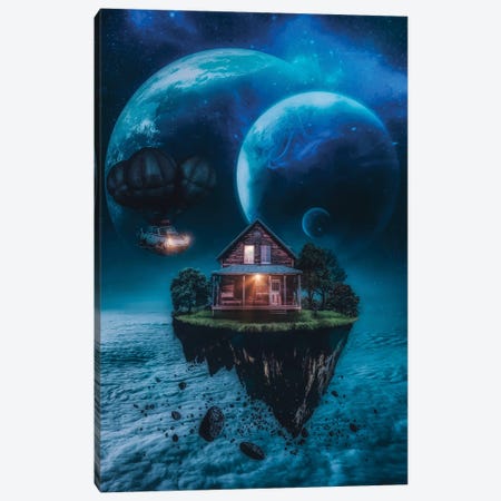 Wood House On A Floating Rock In Space Canvas Print #GEZ211} by GEN Z Canvas Print
