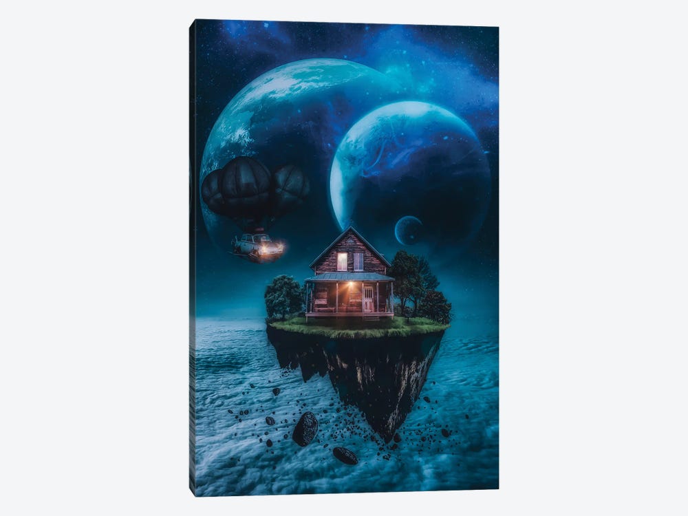 Wood House On A Floating Rock In Space by GEN Z 1-piece Canvas Wall Art