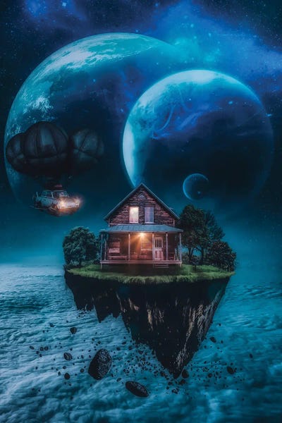 GEN Z: Wood House On A Floating Rock In Space by GEN Z
