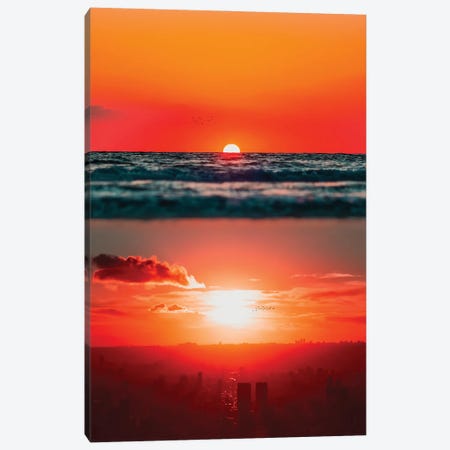 Sunset On Ocean And City Canvas Print #GEZ215} by GEN Z Canvas Wall Art