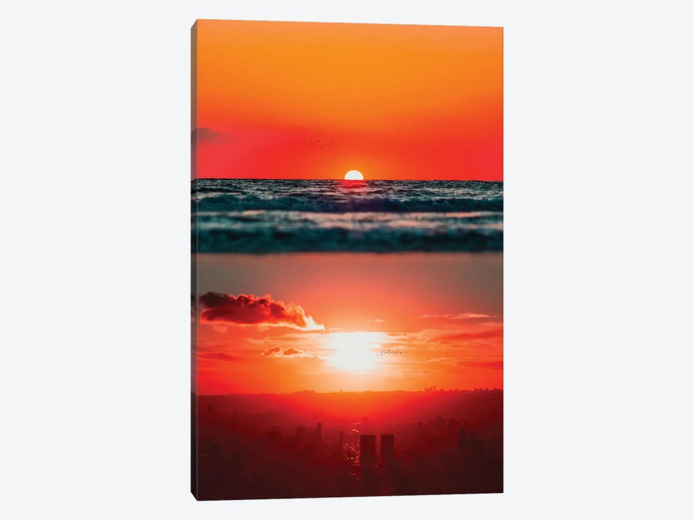 Sunset On Ocean And City by GEN Z 1-piece Canvas Wall Art