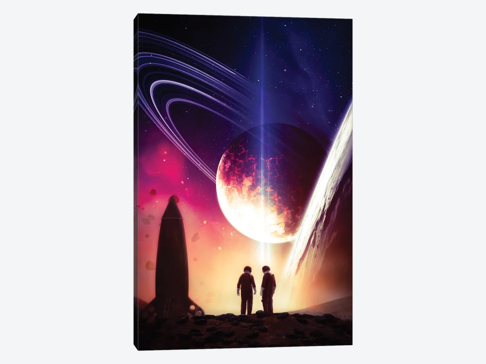 Two Astronauts And Rocket by GEN Z 1-piece Art Print