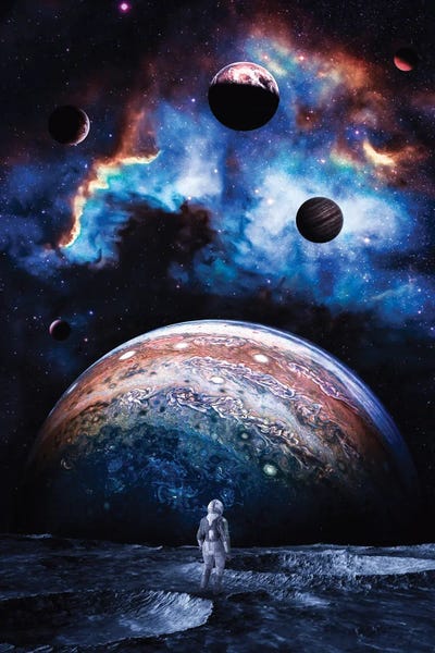 GEN Z: Astronaut On Ground Moon Looking Jupiter In Space by GEN Z