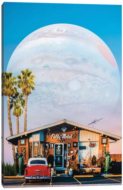 Jupiter Falls Motel And Planet Jupiter Canvas Art Print - Planet Art