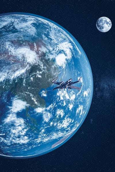 Earth, Moon And Spaceship by GEN Z framed wall art