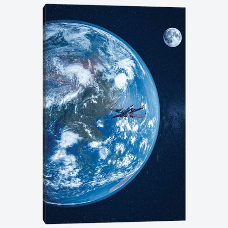 Earth, Moon And Spaceship Canvas Print #GEZ225} by GEN Z Canvas Art Print