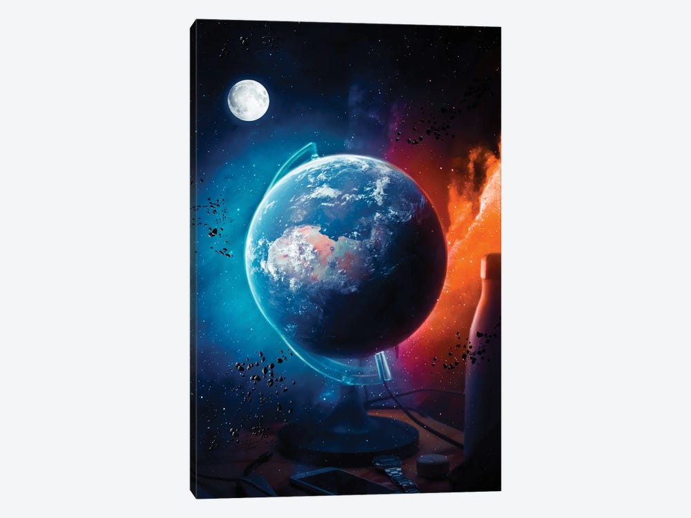 Earth Globe With Moon On Desk by GEN Z 1-piece Art Print