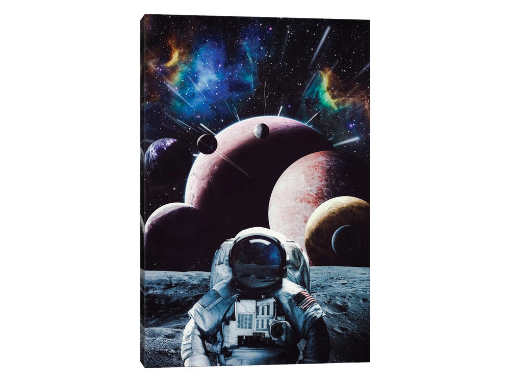 Walking Astronaut Wall Art, Space Water Color Painting Art Canvas