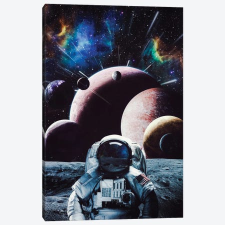 Astronaut On Moon With A Lot Of Planets Canvas Print #GEZ22} by GEN Z Canvas Art Print