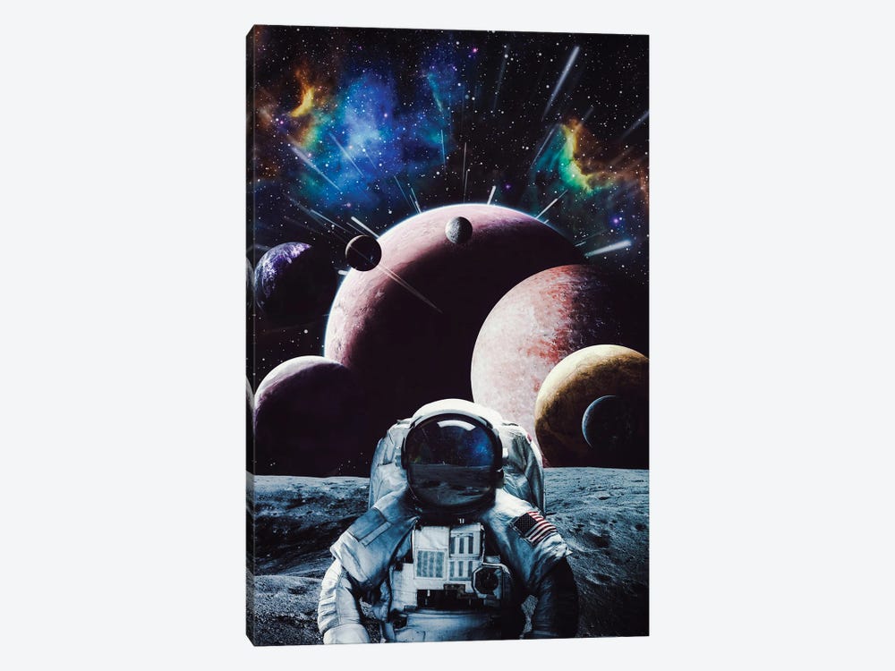 Astronaut On Moon With A Lot Of Planets by GEN Z 1-piece Canvas Wall Art