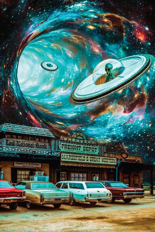 Western Invasion Flying Saucer Aliens by GEN Z wall art