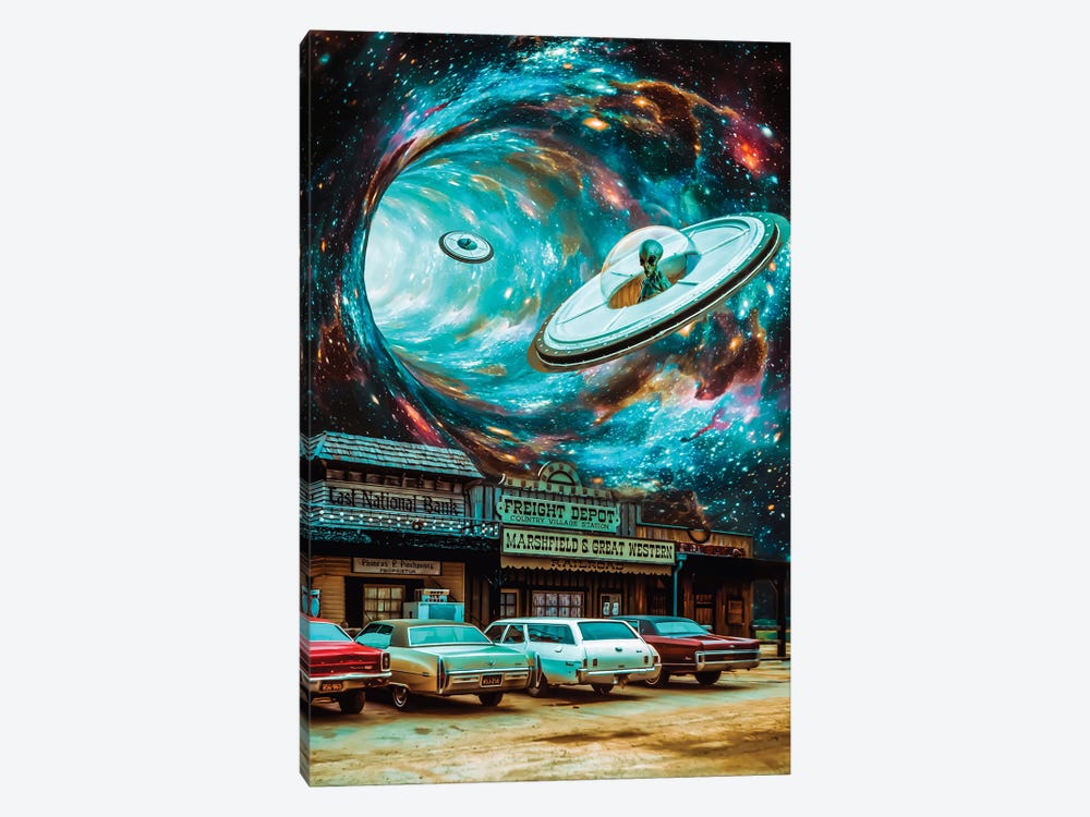 Western Invasion Flying Saucer Aliens by GEN Z 1-piece Canvas Print