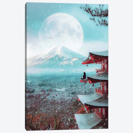 Black Cat And Mount Fuji With The Full Moon Canvas Print #GEZ231} by GEN Z Canvas Art Print