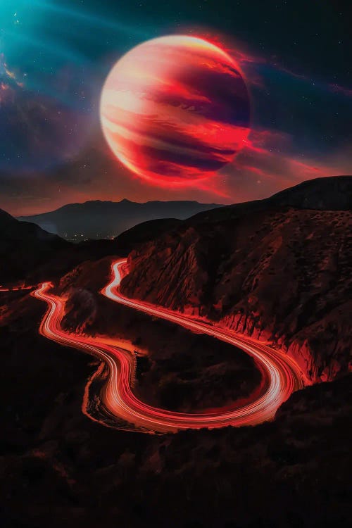 Fire Planet Night Trails Mountains