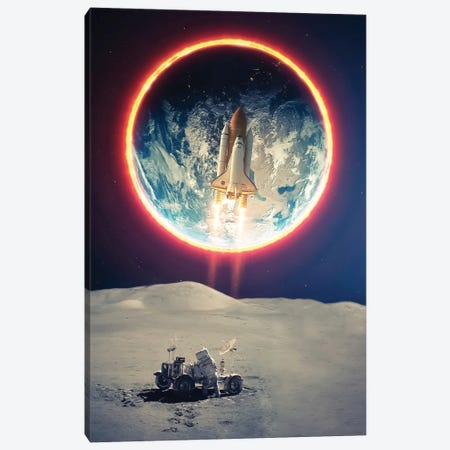 Rocket Mission To Moon And Astronaut Canvas Print #GEZ233} by GEN Z Canvas Print