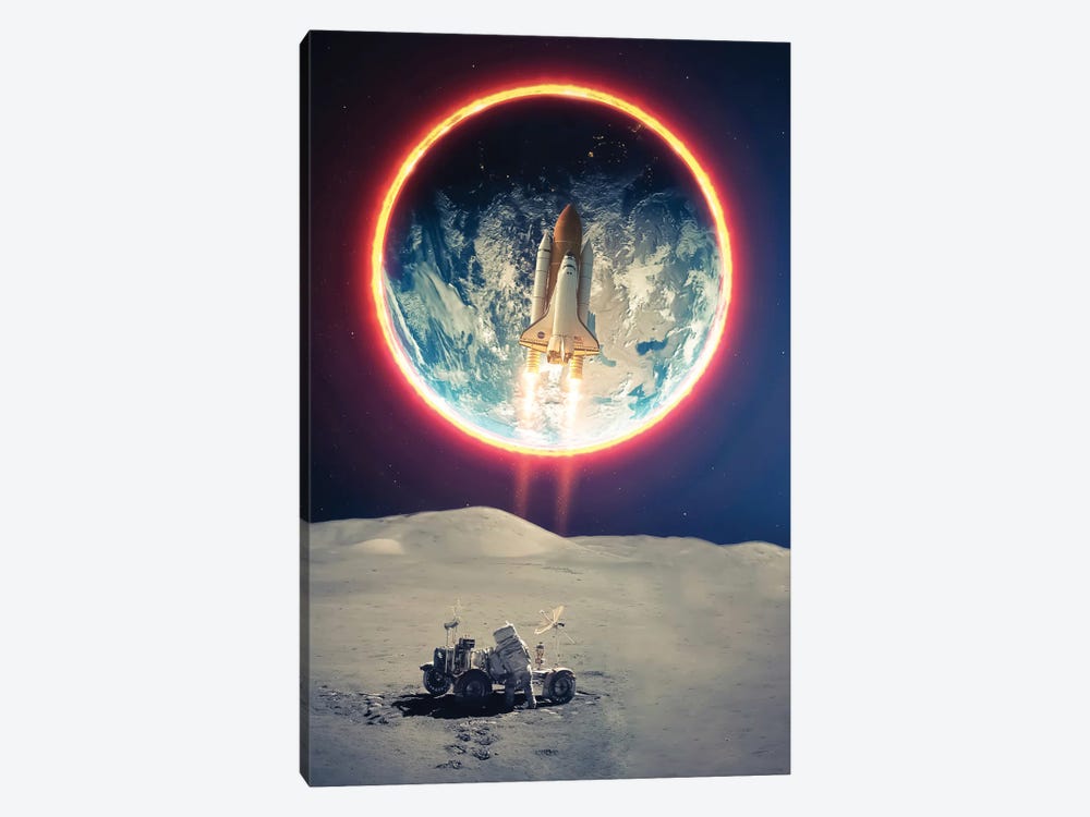 Rocket Mission To Moon And Astronaut by GEN Z 1-piece Canvas Wall Art