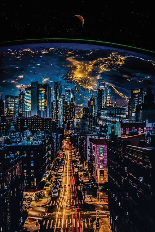 Speed Trails And Planet Earth In The City Night by GEN Z wall art