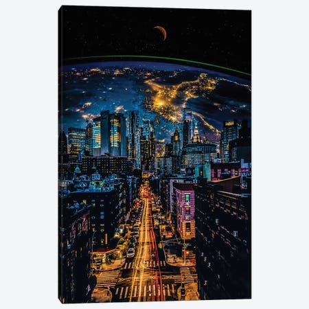 Speed Trails And Planet Earth In The City Night Canvas Print #GEZ234} by GEN Z Canvas Art
