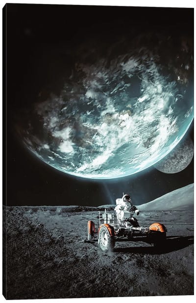 Astronaut In Quad On The Ground Moon Canvas Art Print - Earth Art