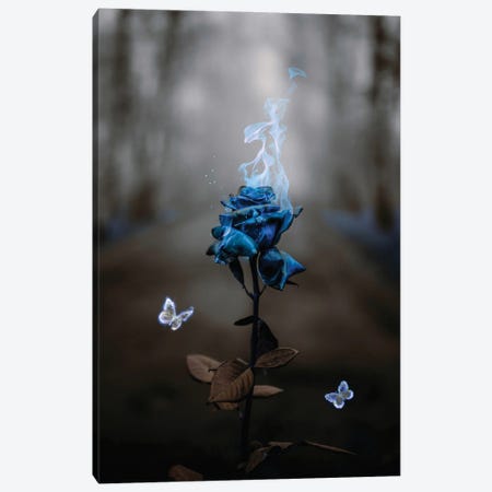 Blue Rose And Flame Butterflies Canvas Print #GEZ237} by GEN Z Canvas Artwork