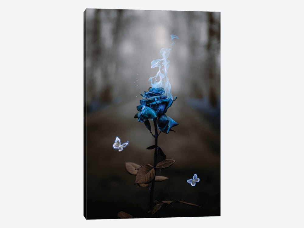 Blue Rose And Flame Butterflies by GEN Z 1-piece Canvas Artwork
