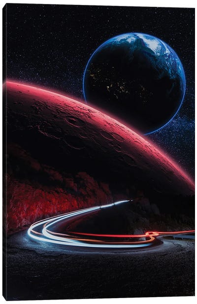 Speed Trails And Planets Mars And Earth Canvas Art Print - Earth Art