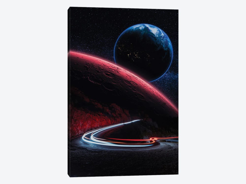 Speed Trails And Planets Mars And Earth by GEN Z 1-piece Canvas Print
