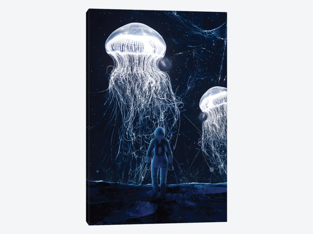 Astronaut On Moon Meets Jellyfish From Space by GEN Z 1-piece Canvas Art Print