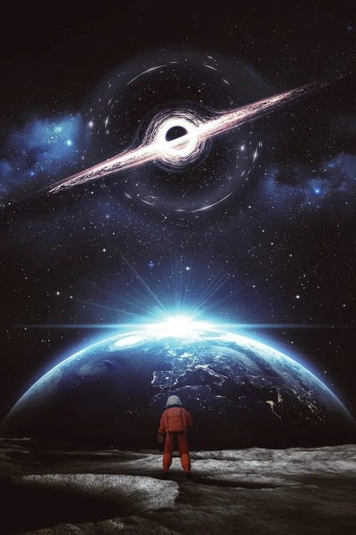 Astronaut On Moon With Space Earth View by GEN Z framed wall art