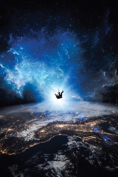 Astronaut Falling On Earth by GEN Z framed wall art