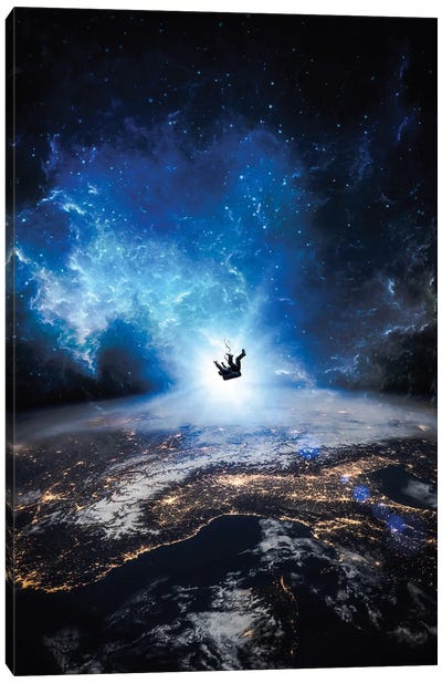 Astronaut Falling On Earth Canvas Art Print - Earth Art