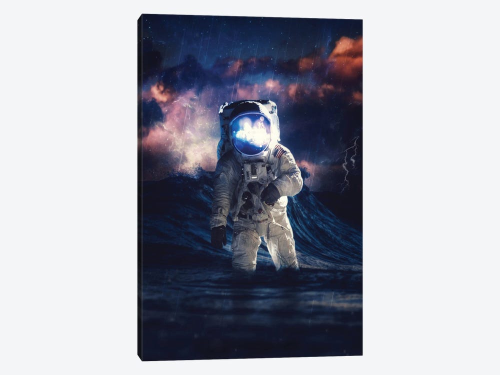 Astronaut By Wave In Ocean by GEN Z 1-piece Canvas Wall Art
