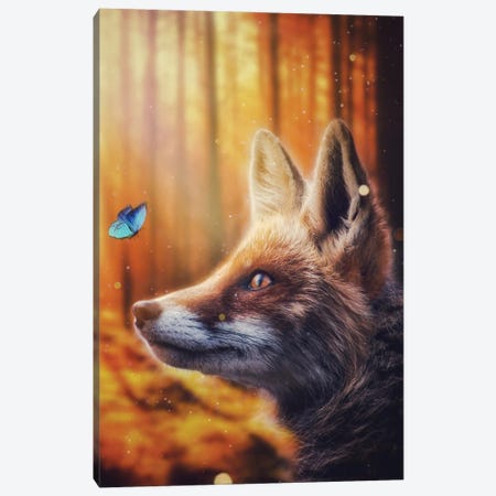 Red Fox And Blue Butterfly Canvas Print #GEZ252} by GEN Z Canvas Print