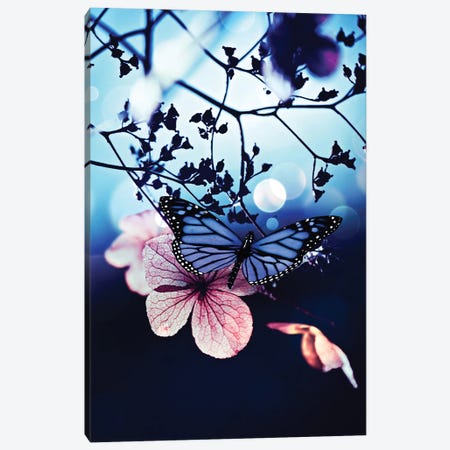 Blue Butterfly On Pink Leaf Canvas Print #GEZ253} by GEN Z Canvas Print