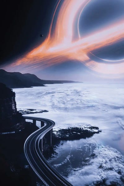 Road To Ocean Earth With Black Hole by GEN Z framed canvas print
