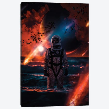 Lost Astronaut In Ocean And Falling Asteroids Canvas Print #GEZ257} by GEN Z Canvas Wall Art