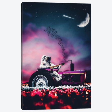 Astronaut Ride Agricultural Tractor In Flowers Field And Play Guitar Canvas Print #GEZ25} by GEN Z Canvas Artwork