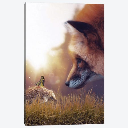 The Hedgehog, The Red Fox And The Yellow Butterfly Canvas Print #GEZ260} by GEN Z Canvas Wall Art