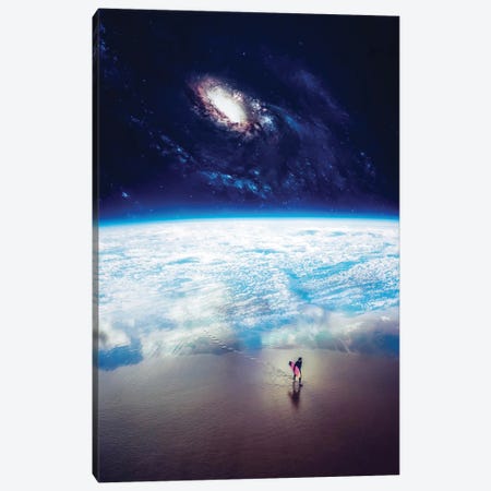 Surfer Walk On Space Earth Beach Canvas Print #GEZ261} by GEN Z Canvas Artwork
