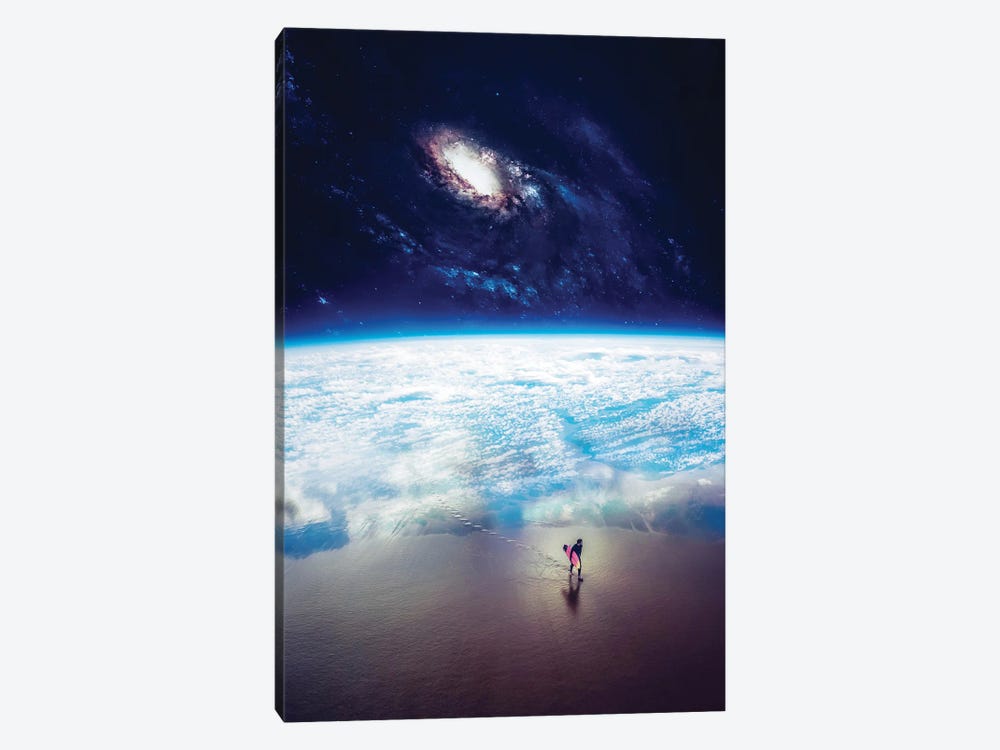 Surfer Walk On Space Earth Beach by GEN Z 1-piece Art Print