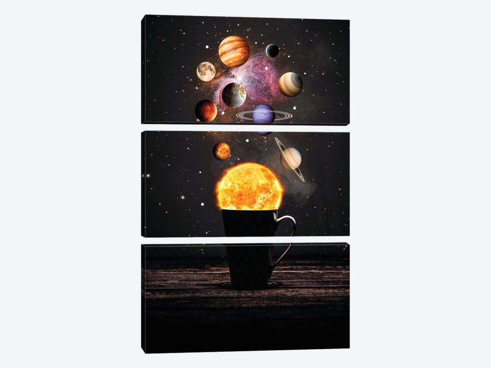 Solar System Cup Coffee by GEN Z 3-piece Canvas Art Print