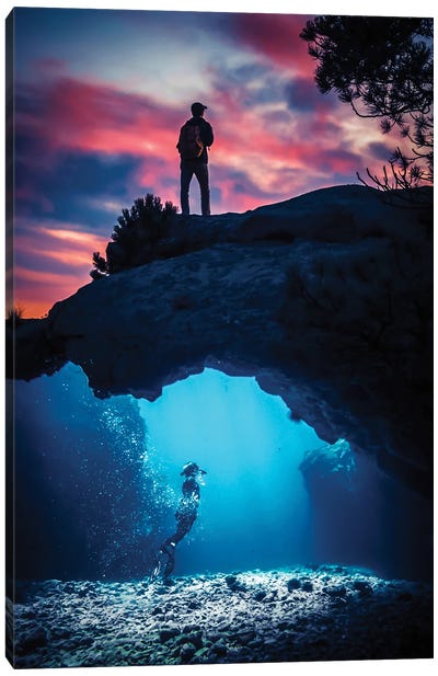 A Dive Under Seabed And Red Sunset Canvas Art Print - Through The Looking Glass