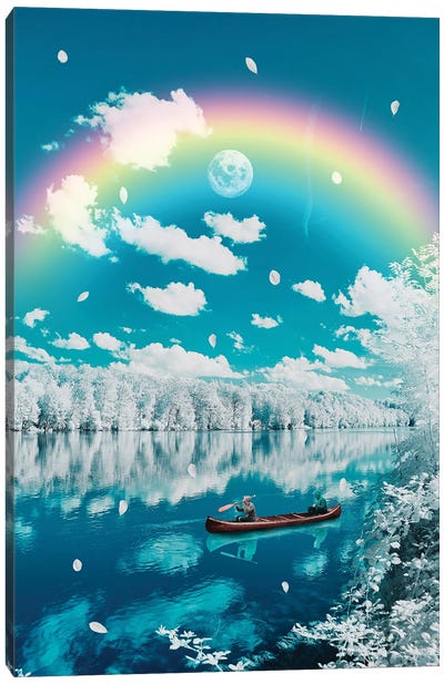 Rainbow And Winter Landscape Canvas Art Print - Canoe Art