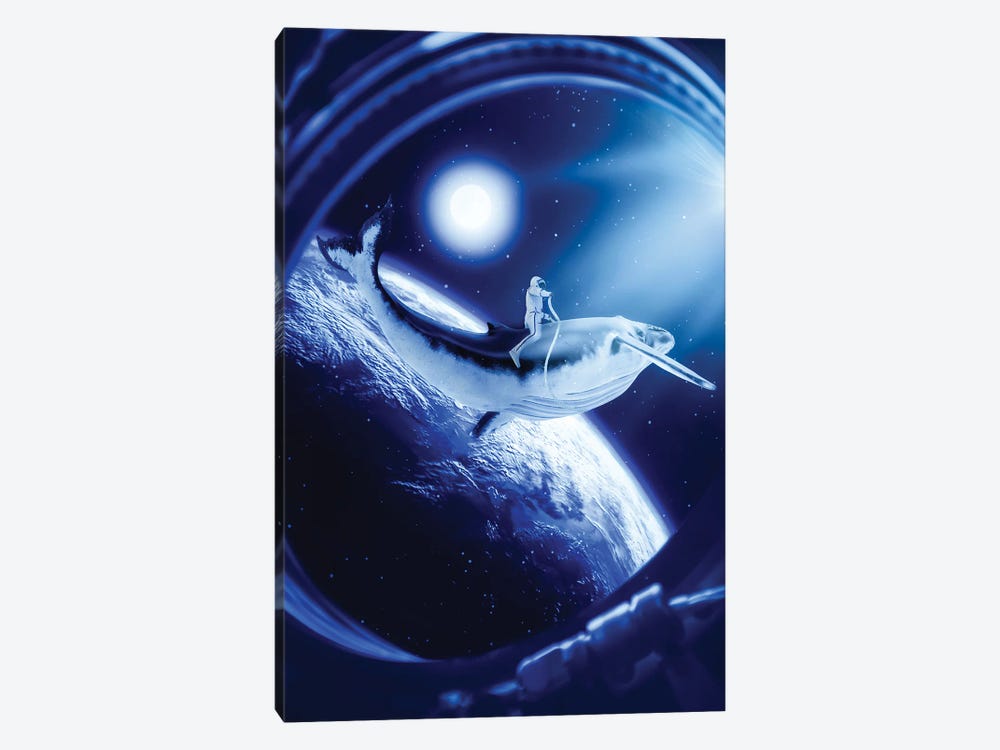 Astronaut Riding A Whale In Front Of Earth And Moon by GEN Z 1-piece Canvas Artwork