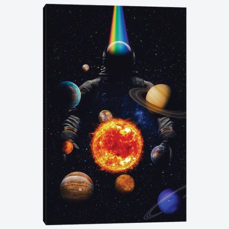 Giant Astronaut And Solar System Canvas Print #GEZ272} by GEN Z Canvas Print