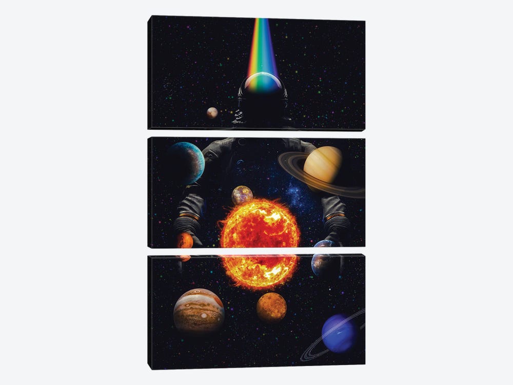Giant Astronaut And Solar System by GEN Z 3-piece Art Print