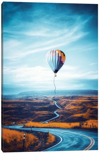 The Magic Road To The Hot Air Balloon Canvas Art Print - Hot Air Balloon Art