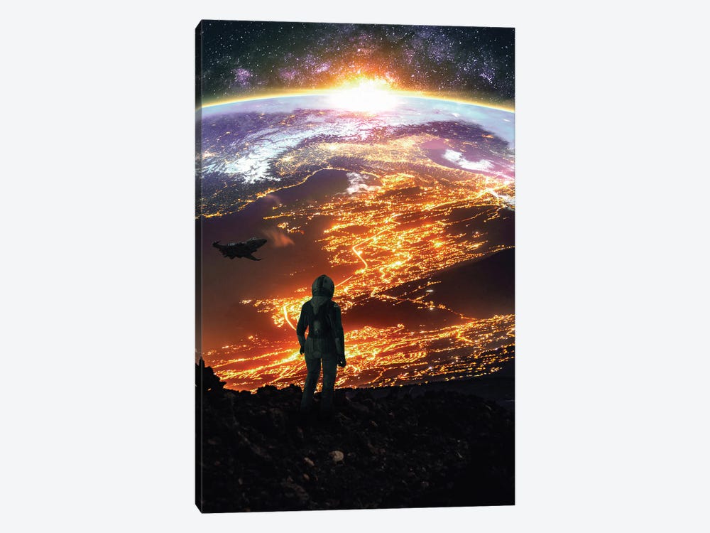 Astronaut Look The City Earth Life by GEN Z 1-piece Canvas Art Print