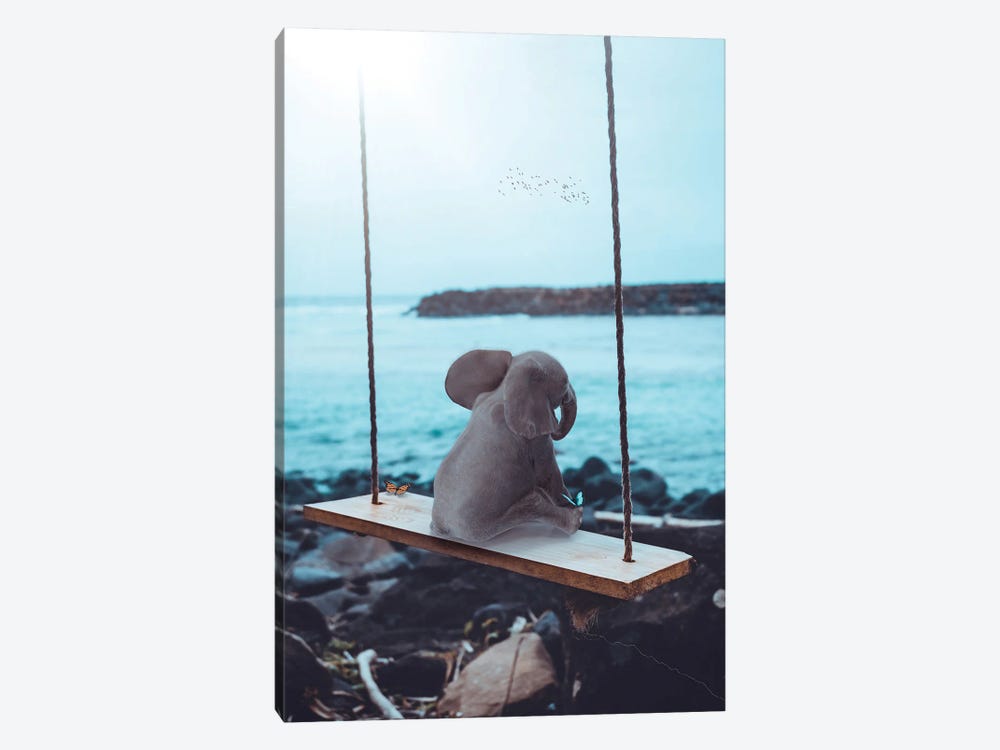 Elephant On Swing Facing The Sea by GEN Z 1-piece Canvas Art
