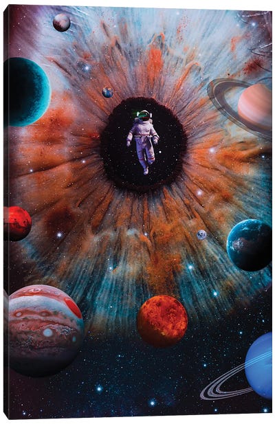 Astronaut And The Eye Of Universe Canvas Art Print - Solar System Art